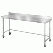Table de travail en inox Bar 2000x800 mm avec renfort et dosseret sur roulettes PREMIUM - GOLDINOX - gris inox 3701770830152
