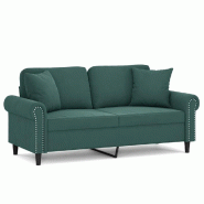 VidaXL Canapé 2 places avec oreillers vert foncé 140 cm velours Modèle Vega Office Ligne - 3200947