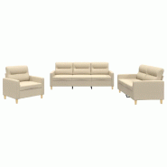 VidaXL Ensemble de canapés 3 pcs avec coussins Crème Tissu Modèle Ambre Prestige - 3201538