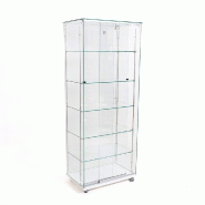 Vitrine 5 tablettes L72xP46xH180cm - socle blanc avec roulettes - serrure