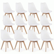 12 Chaises Tulipes Salle à Manger Scandinaves Bm Home Salle de Bureau, Pieds en Bois de Hêtre Massif, BLANCHES - blanc plastique 3666630015912
