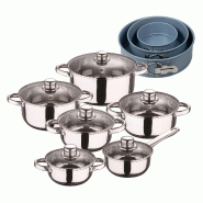 BERGNER - Batterie de Cuisine Cassel 12 pièces en Acier Inoxydable Compatible Induction avec Jeu de 3 Moules à Four Ronds Ø12/Ø18/Ø22cm - inox PK8955