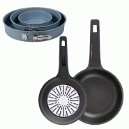 BERGNER - Jeu de Poêles Ø20/24 cm en Aluminium Coulé Compatible Induction avec Jeu de 3 Moules Ronds pour Four Ø12/Ø18/Ø22 cm - PK9557