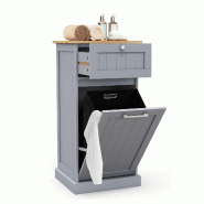 COSTWAY armoire à linge avec panier et tiroir, plateau en bambou, 40 x 37 x 82 cm, gris - gris Bambou TH32918SD