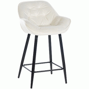 Décoshop26 - Tabouret de bar chaise haute x1 assise effet capitonnée en velours crème et métal noir 10_0004890 - noir 3000252345284 Décoshop26 - Tabouret de bar chaise haute x1 assise effet capitonnée en velours crème et métal noir 10_0004890 - noir 3000252345284