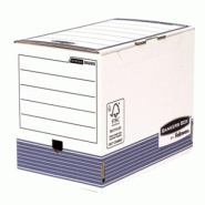 Fellowes Lot de 10 Boîte à archives Bankers Box System, format A4, larg. 200 mm, montage auto Fastfold, coloris blanc/bleu - 0043859562626