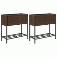 Helloshop26 - Jardinière bac lit surélevé plantes fleurs jardin terrasses avec étagère lot de 2 brun 70 x 28 x 70 cm résine tressée 02_0038883