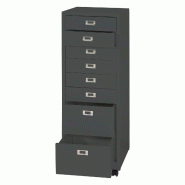 Mendler Caisson à roulettes HWC-L49, armoire à tiroirs Armoire à dossiers en acier, métal 115x40x41cm 8 tiroirs ~ gris foncé - gris métal 99473