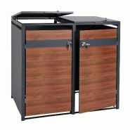 Mendler XL Habillage de poubelle 2x/4x HWC-J82, Box pour poubelles, métal 59kg, anthracite ~ aspect bois de cerisier brun foncé - gris métal 83429+