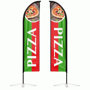 Oriflamme PIZZA Double Face 3,40m - Kit Complet (Mât + Pied + Lestage) - vert polyester 3760418900008