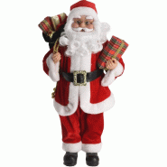 Père Noël rouge avec hotte et cadeau H 57cm