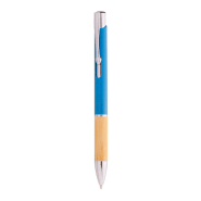 Stylo bille écologique en paille de blé avec grip en bambou et attributs en métal - encre bleue Stylo bille écologique en paille de blé avec grip en bambou et attributs en métal - encre bleue