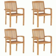 VidaXL Chaises De Jardin Empilables Lot De 4 Bois De Teck Solide - 3073207 VidaXL Chaises De Jardin Empilables Lot De 4 Bois De Teck Solide - 3073207