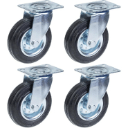 Roulette 125mm 5" à bandage caoutchouc, pivotante, forte capacité de 480kg, jeu de 4 Roulette 125mm 5" à bandage caoutchouc, pivotante, forte capacité de 480kg, jeu de 4