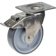 Roulette pivotante/frein de 160 mm en acier inoxydable avec disque conducteur gris Roulette pivotante/frein de 160 mm en acier inoxydable avec disque conducteur gris