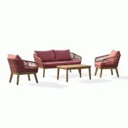 DCB GARDEN - Salon bas de jardin 4 places en bois d'acacia et corde tissée - Coussins terracotta - BAHIA-S2 - Marron DCB GARDEN - Salon bas de jardin 4 places en bois d'acacia et corde tissée - Coussins terracotta - BAHIA-S2 - Marron