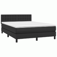 Décoshop26 - Cadre de lit LED avec sommier tête de lit matelas 140x190cm synthétique noir TDL0209233 - noir 3001699947765