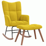 Décoshop26 - Fauteuil à bascule d'allaitement rembourré relax pour salon avec repose-pied en velours jaune moutarde DEC028815 - jaune 3000257073397