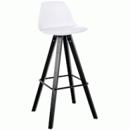 Décoshop26 - Tabouret de bar chaise haute x1 repose-pieds style scandinave en plastique et PVC blanc structure en bois noir carré 10_0004630 - blanc Décoshop26 - Tabouret de bar chaise haute x1 repose-pieds style scandinave en plastique et PVC blanc structure en bois noir carré 10_0004630 - blanc