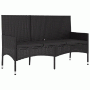 Helloshop26 - Banc de jardin meuble de patio d'extérieur terrasse à 3 places avec coussins 140 x 51 x 85 cm noir résine tressée 02_0011791 - noir