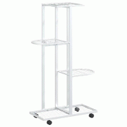 Helloshop26 - Jardinière à 4 niveaux avec roues design moderne intérieur et extérieur 44 x 23 x 80 cm en fer blanc 02_0047083 - blanc 3000234585493