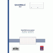 Manifold autocopiant quadrillé 5x5 - A4 - 50 feuillets - 2 exemplaires - Blanc et Bleu