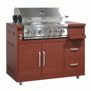 Oviala Business Oviala Meuble barbecue gaz 4 brûleurs et rôtissoire cuisine extérieure en acier 96 x 122 x 66 cm cm brique - marron acier 115221