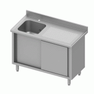 Plonge sur armoire inox adossée avec 1 bac à gauche portes coulissa... - P934527150