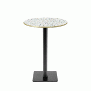 RestooTab - Mange-debout Milan T Ø50cm décor terrazzo spectra chip chants couleur laiton - blanc fonte TB-MITFF-R50M-TER.SPE-LAI