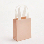 Sac luxe rose poudré mat poignées ruban blanc naturel 11x6x14cm - par 12