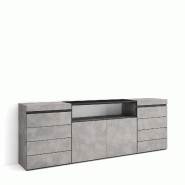 SKRAUT HOME Commode, Buffet, Armoire, 214x75x35 cm, Chambre à coucher, pièce, Armoire à Tiroirs, Ciment - gris Bois manufacturé 457_11