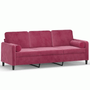 VidaXL Canapé 3 places avec oreillers bordeaux 180 cm velours Modèle Vega Premium - 3200895