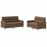VidaXL Ensemble de canapés 2 pcs avec coussins Marron Tissu Modèle Diamant Moderne - 3201571