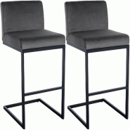 CLP Lot de 2 tabourets de bar Hopewell en velours Métal HBT: 104x43x53 cm Gris foncé - gris métal 328678