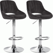 Décoshop26 - Lot de 2 tabourets de bar avec repose-pieds en forme d'arc assise en tissu noir cadre en métal TDB10760 - noir 3000250463829