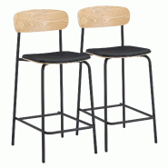 Oviala Business Lot de 2 chaises hautes textile enduit en bois et métal noir - noir acier 115282