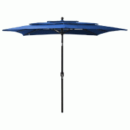Parasol de jardin à 3 niveaux avec mât en aluminium bleu azuré Modèle Azur Soleil - 313843