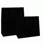 Sac luxe kraft noir anses cordon noir 40+15x32cm - par 100