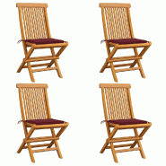 VidaXL Chaises De Jardin Avec Coussins Rouge Bordeaux Lot De 4 Teck - rouge 3062577