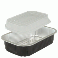 Combo Premium NOVATRAY PLAT ULTRA RIGIDE NOIRE 1000ml (220x150mm) + Couvercle PP (H. Totale: 44+24=68mm) - Kit Premium Noir - Lot de 750 - KPR1000N