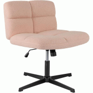 COSTWAY Chaise de Tailleur, Pivotante Sans Accoudoirs, Large Assise, Base Croisée, Réglable avec Bascule - rose métal ON32811BW
