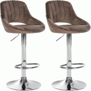 Décoshop26 - Lot de 2 tabourets de bar avec repose-pieds en forme d'arc assise en tissu velours marron cadre en métal TDB10756 - marron métal 30002