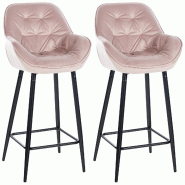 Décoshop26 - Lot de 2 tabourets de bar chaises hautes assise effet capitonnée en velours rose et métal noir 10_0004164 - noir métal 3000251960983