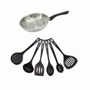 Set poêle 24 cm en inox et 6 ustensiles Fackelmann Geneva - Acier inoxydable 18/10 3176239944099