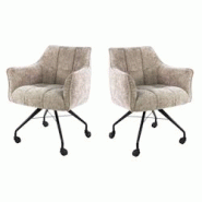 Vivabita Matelpro - Chaise de salle à manger à roulettes en tissu Castille (lot de 2) - Sable - 3665367398848 Vivabita Matelpro - Chaise de salle à manger à roulettes en tissu Castille (lot de 2) - Sable - 3665367398848