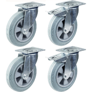 Roulette 200mm 8" pneu caoutchouc gris pivotante et frein capacité 820kg, jeu de 4 Roulette 200mm 8" pneu caoutchouc gris pivotante et frein capacité 820kg, jeu de 4