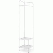 COSTWAY Porte‑vêtements d’angle métallique autonome, crochet supérieur et 2 étagères grillagées, blanc - métal TG33371IT