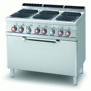 Cuisinière électrique 6 plaques carrées avec four maxi électrique statique. Structure en acier inoxydable. Dimensions 120x90 h90 cm. Modèle CFQ6-