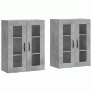 Helloshop26 - Lot de 2 armoires murales en bois d'ingénierie 69,5 x 34 x 90 cm rangement pratique style moderne en gris béton 02_0055452 - gris verr