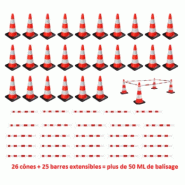 Kit 50 mètres de balisage Cônes et barres extensibles